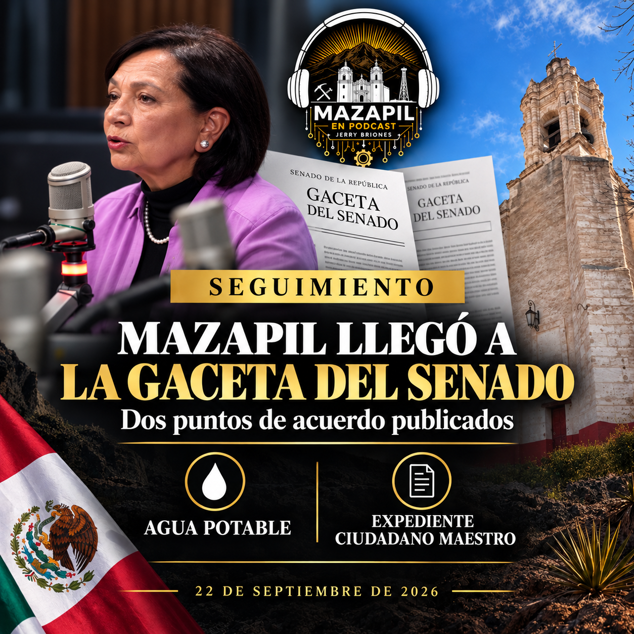 Senadora Amalia García, Parroquia de San Gregorio Magno y anuncio de dos puntos de acuerdo publicados en la Gaceta del Senado sobre Mazapil